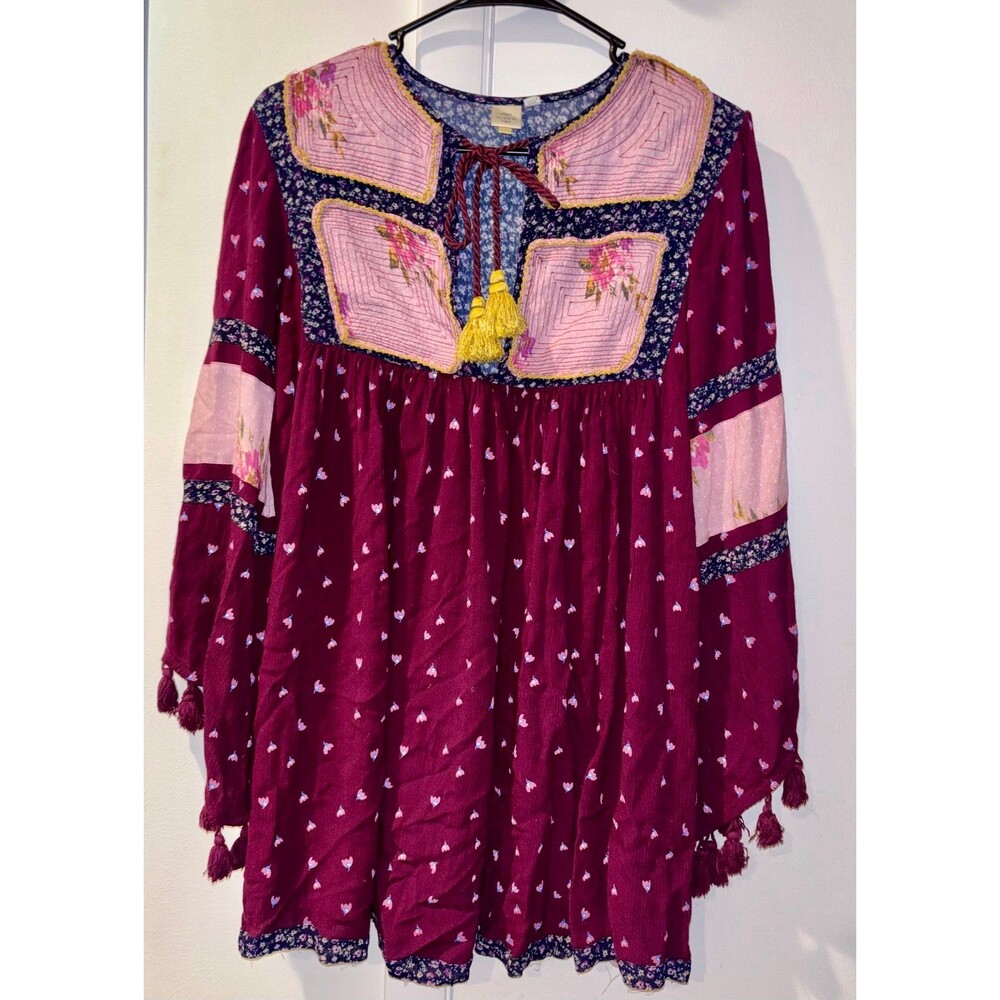 ANTHROPOLOGIE Seen Worn Kept Leavenworth Fringe Patchwork Tunic Dress Small - Picture 2 of 5